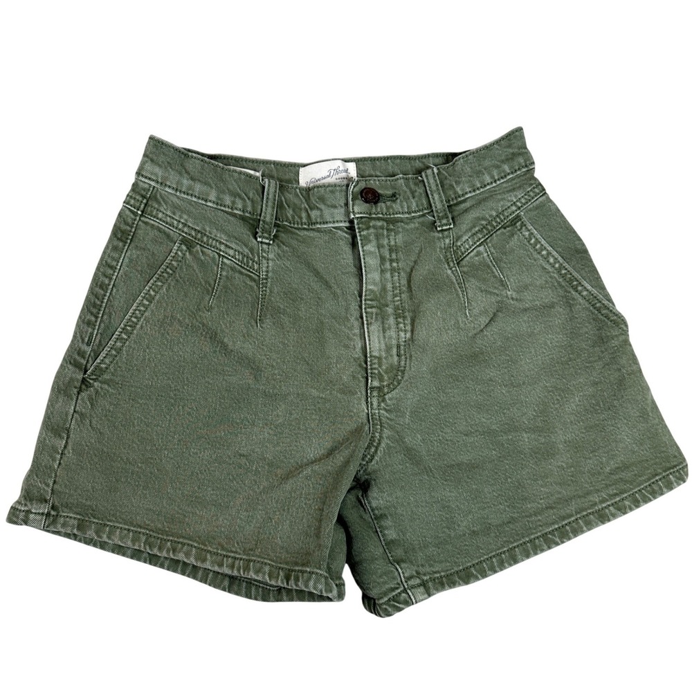 Universal Thread High Rise Midi Shorts Olive‎ Green 2 26R Cotton Stretch pleated